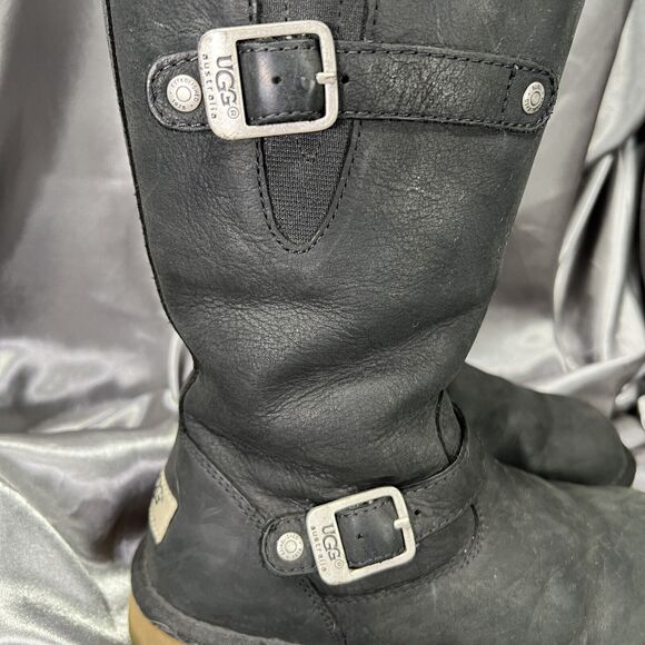 UGG Sutter Moto Boots Women’s 4 US / 34 EU Black Leather Buckle Zip #1969 Fall - Picture 5 of 15